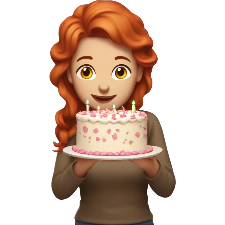Redhead with birthday cake emoji