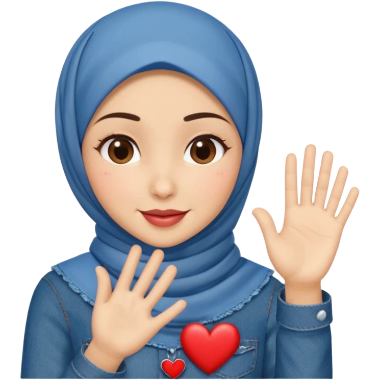 Turkish beautiful finish Konya girl denim hijab and heart dress and wink her hand goodbye  emoji