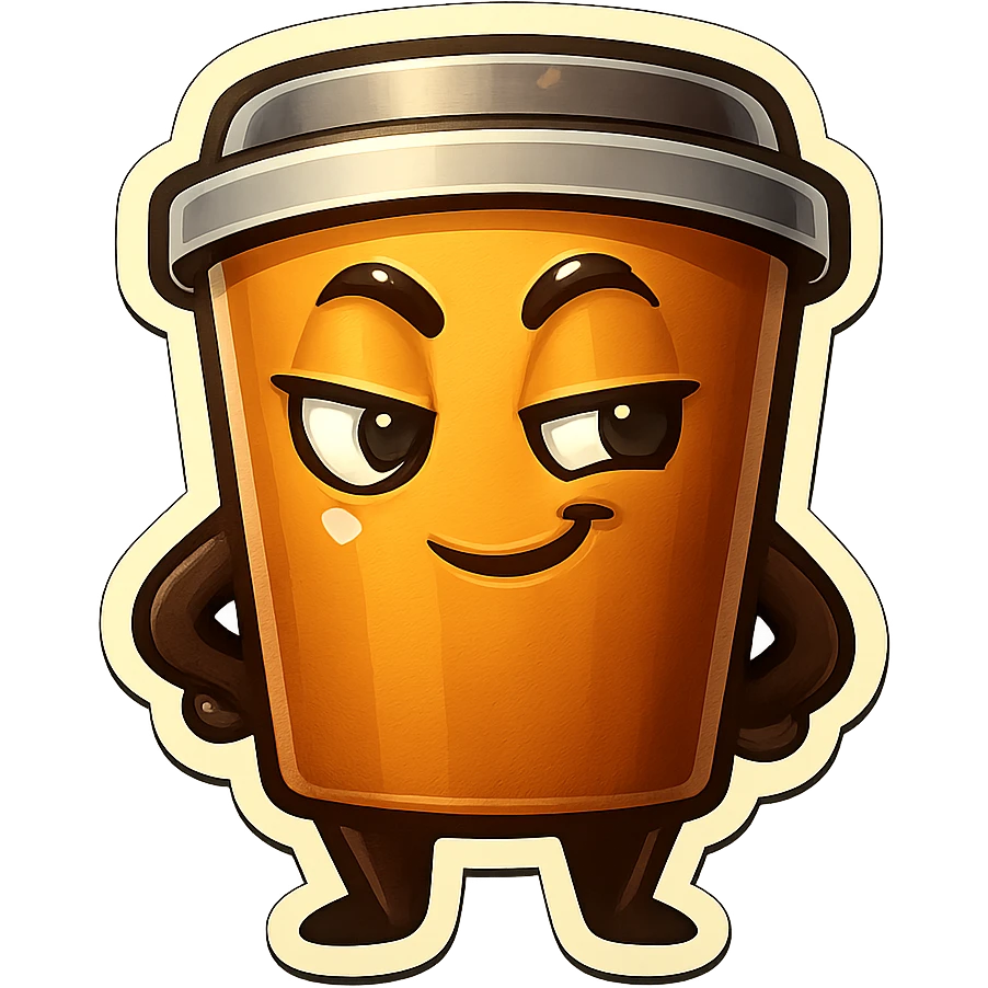 Tall coffee cup, dramatic, naughty flirty, smirking, eyebrow wiggle emoji