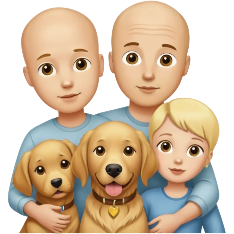 Young Bald man and bald woman with golden retriever and bald children emoji