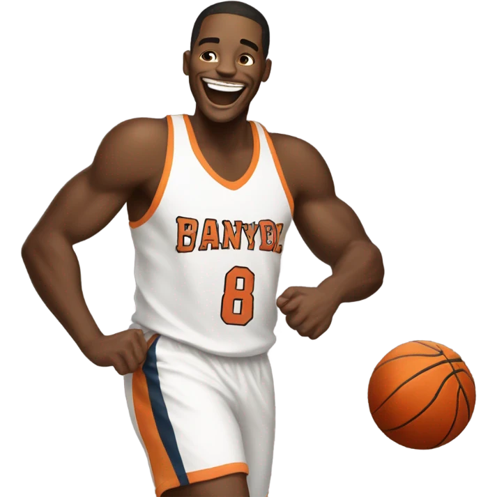 A laughing basketball player Black man with JAY on his jersey. emoji