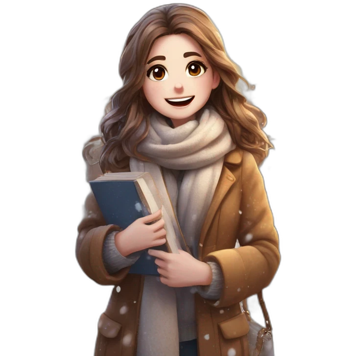 winter girl holding book in snow emoji