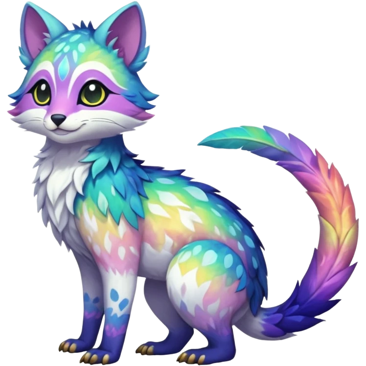 Colorful dark tropical iridescent pastel white glorious divine exotic cute cool beautiful shiny beautiful fantasy-vernid-Trico-oncilla-animal-Fakémon-hybrid-fursona (full body) emoji