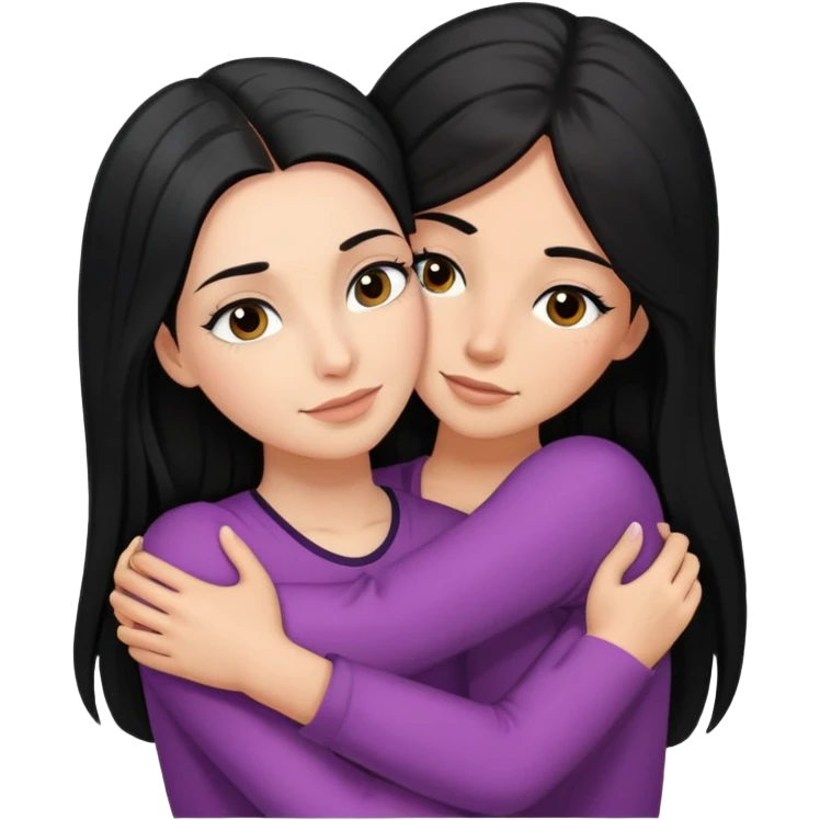 Mom with long black hair and lashes hugging girl with brown hair and lashes emoji
