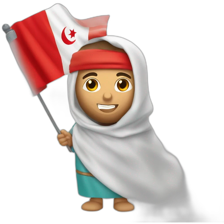 Un marocain avec dans sa main avec un drapeau marocain et un tunisien avec un drapeau tunisien qui se serrent la main emoji