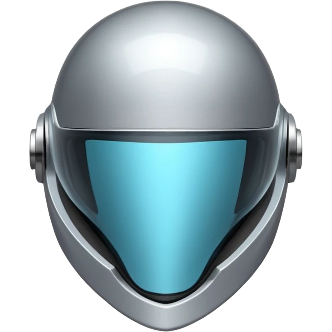 A futuristic helmet emoji made of silver chrome, smooth aerodynamic shape, minimal visor detail, reflective metallic surface, sci-fi aesthetic, iOS emoji style, centered on clean white background emoji