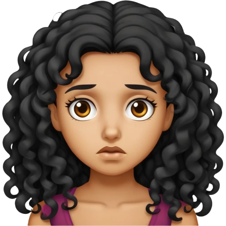 tan skin girl with long black curly hair looking annoyed emoji