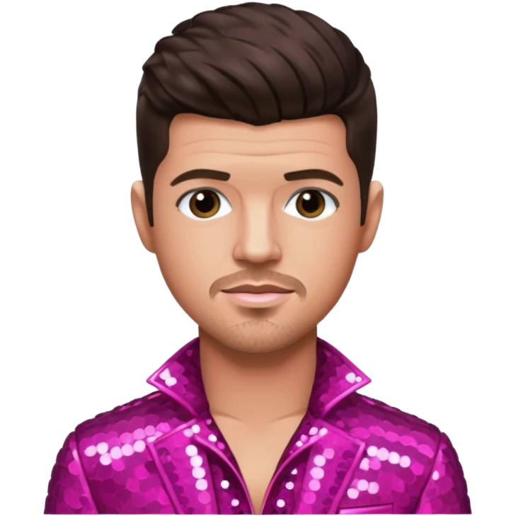 Robin Thicke with dark brown hair, dark pink sequin outfit, light skin emoji