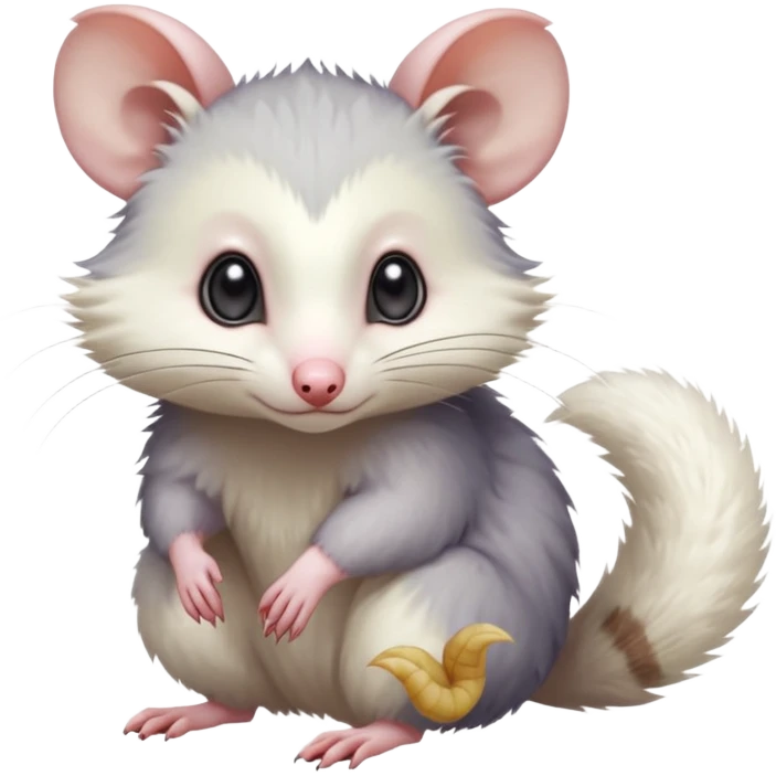 White soft natural realistic romantic vintage antique divine beautiful elegant pretty precious cute young youthful  Fakémon-Pokémon-alien-opossum-feline-rodent-hybrid-creature (full body) emoji