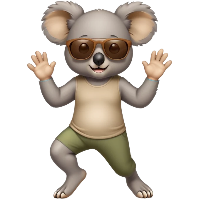 friendly anthropomorphised koala in casual clothing, wearing dark sunglasses, jogging upright in relaxed pose emoji