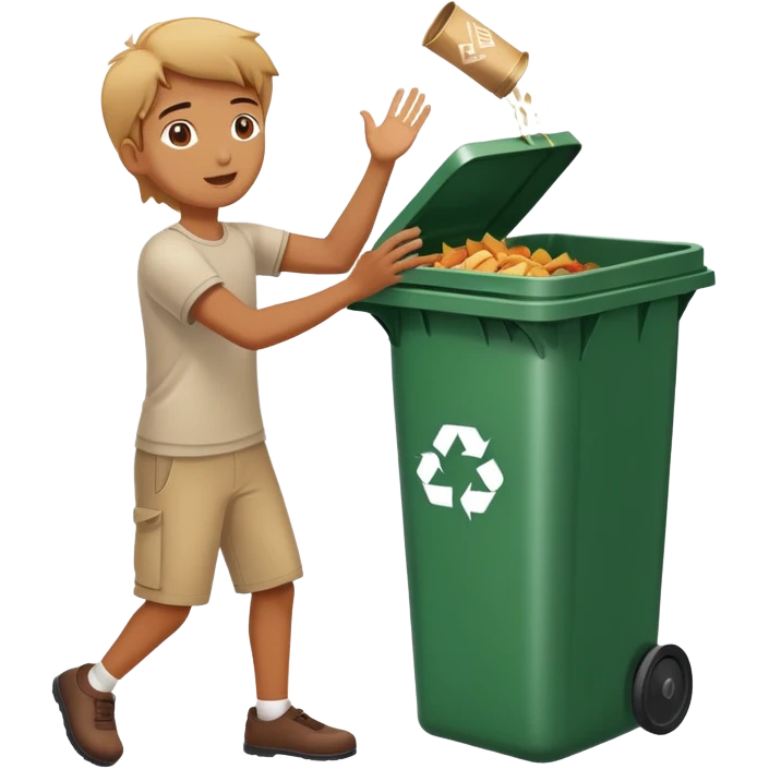 person throwing leftover food into a dustbin, simple and clear, friendly emoji