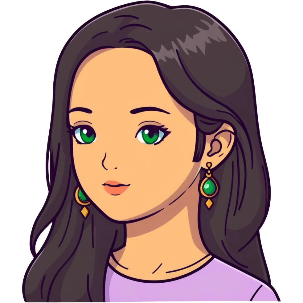 girl with long smooth hair, green eyes, earrings emoji