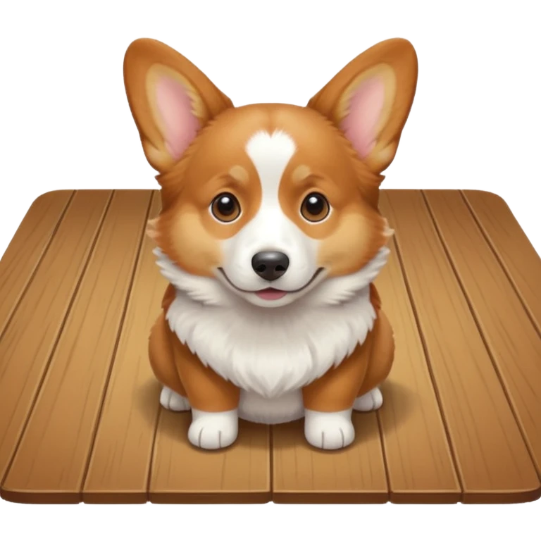 corgi sitting at a wooden table emoji