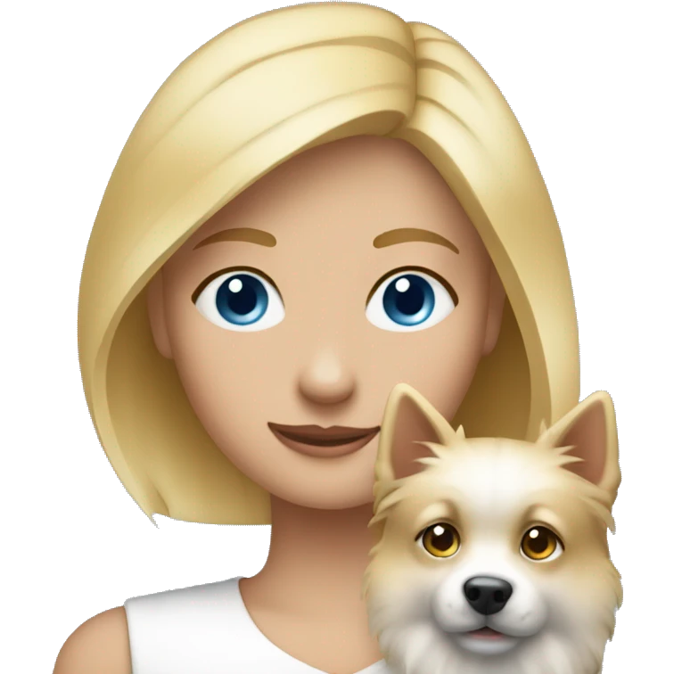 Blonde girl blue eyes holding spitz  emoji