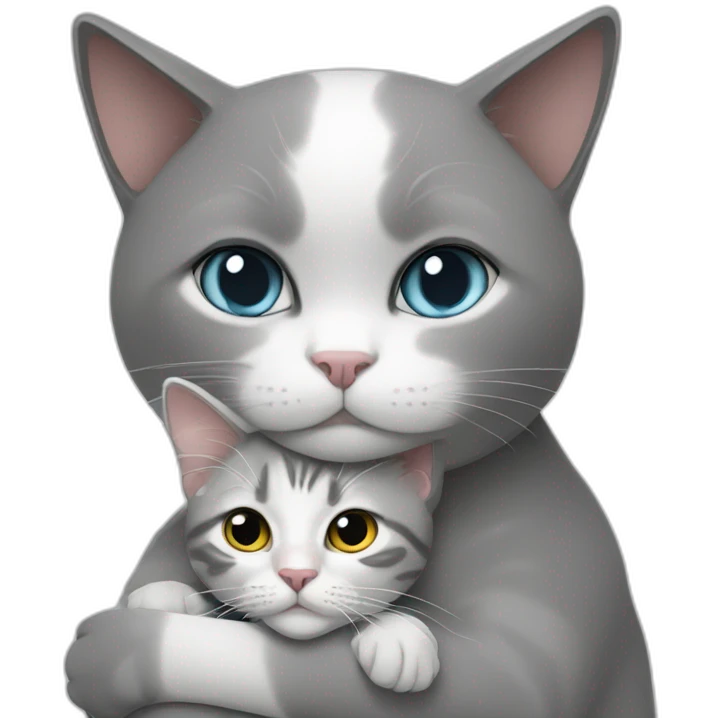 White grey cat cuddling brunnette lady emoji