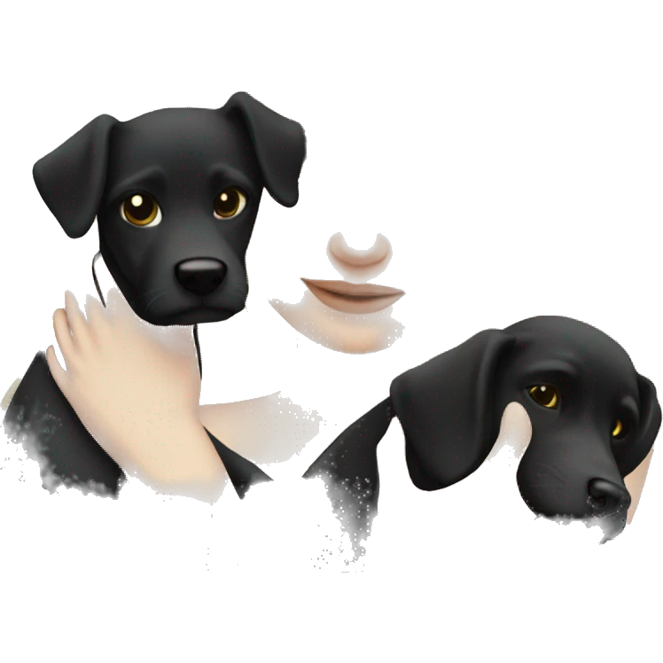 pretty woman with pale skin, very long blonde hair hugging a black dog emoji