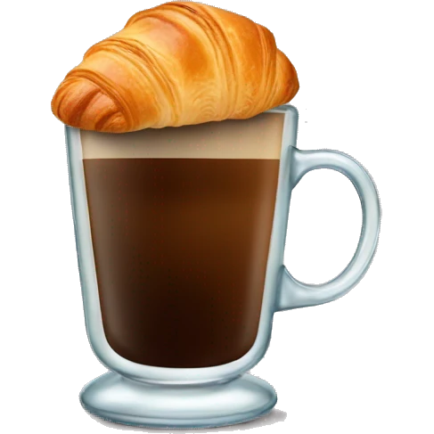 A glass of coffee with a croissant emoji