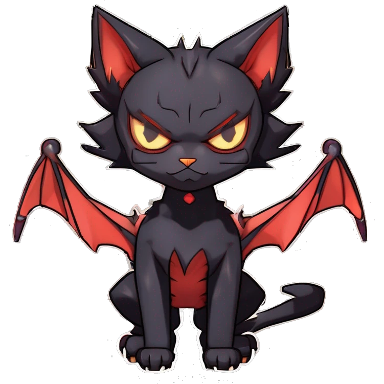 Black Edgy Gothic Litten-Bat-cat-Fakemon full body emoji