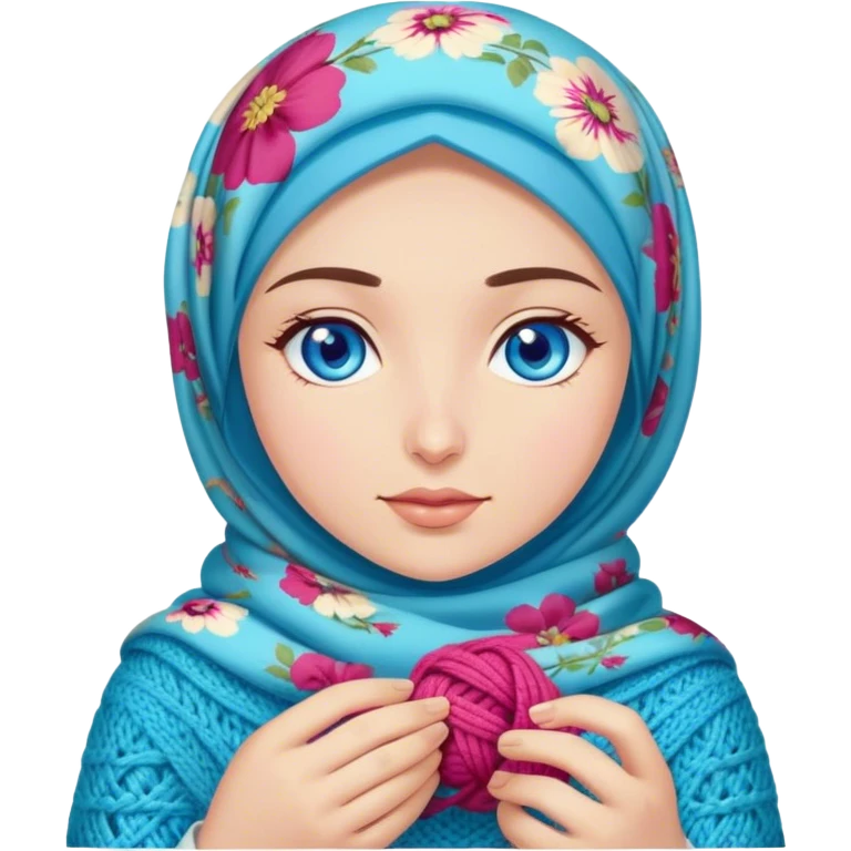 Turkish beautiful finish Konya girl blue eyes with floral hijab does knitting  emoji