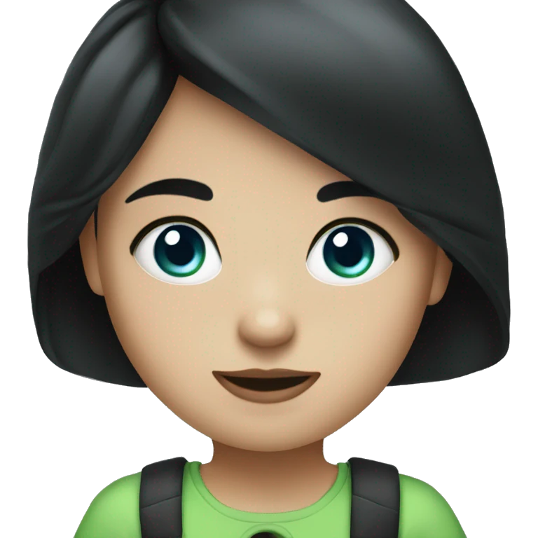 A girl with blue eyes and has black hair on top and green on the bottem emoji