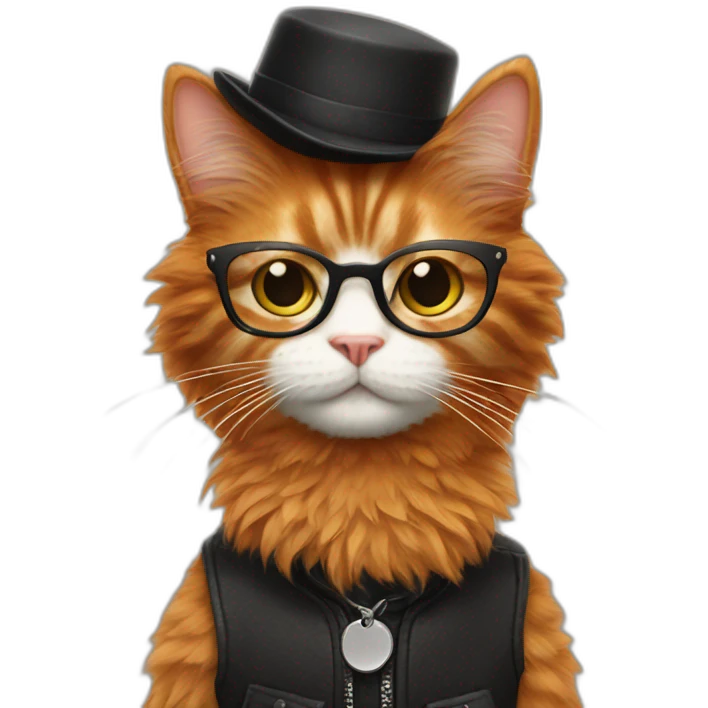 Fluffy ginger cat dressed as a beatnik emoji