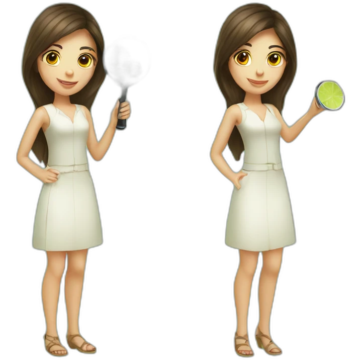 brunette girl + magnifying glass + mojito emoji
