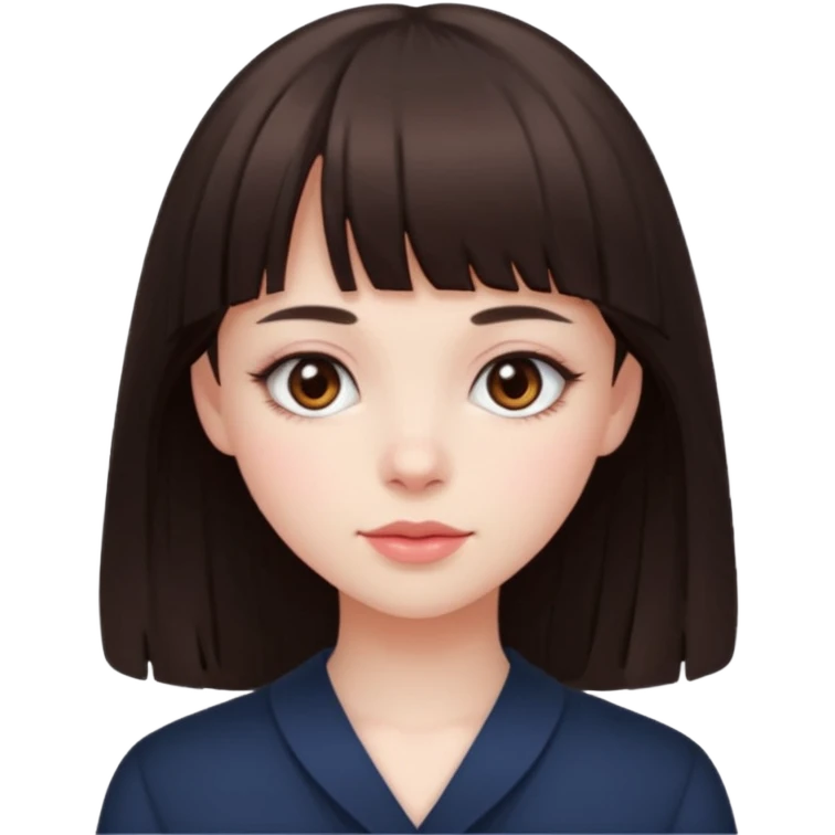 brunette girl with dark brown eyes, pale rosy skin and bangs emoji