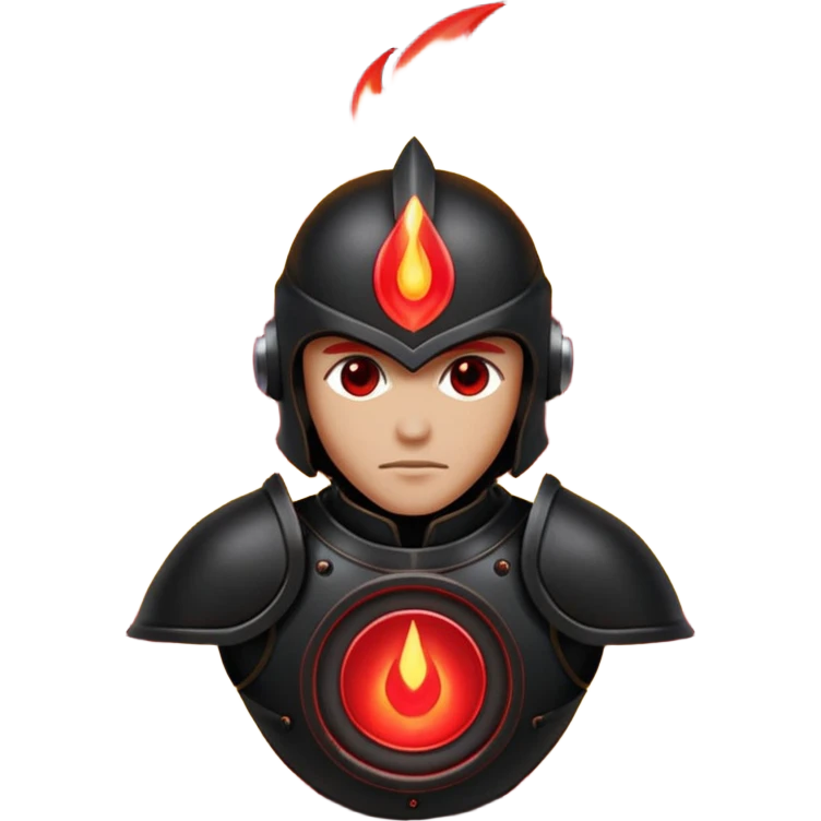 Head: A black KLIPSCH RP-8000F speaker, often represented with a red center or speaker cone.
Core: A small, bright glowing cherry-red circle representing his core.
Body & Armor: Primarily black armor plating with bright red accents or flames. emoji