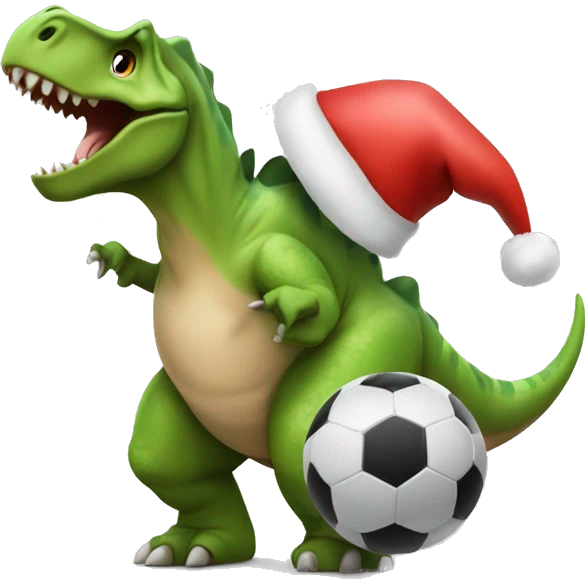 Dinosaur playing football with Santa hat  emoji