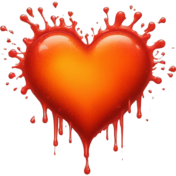 bleeding red heart glowing red-orange with splatter emoji