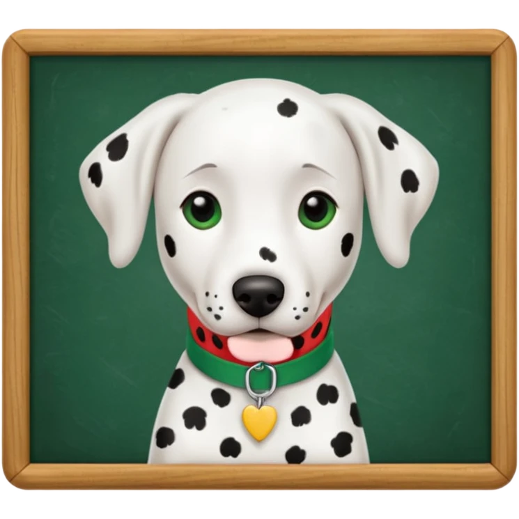 Dalmatian, in the background a green school board in a wooden frame emoji