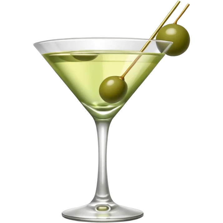 martini with 3 green khaki olives all stuck at the same 1 stick and same size . liquid should be a clear white color like water kinda  emoji