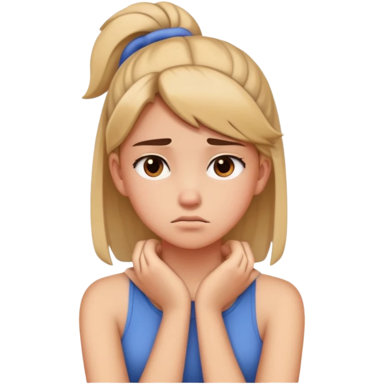 teenage girl looking annoyed hands crossed on neck emoji
