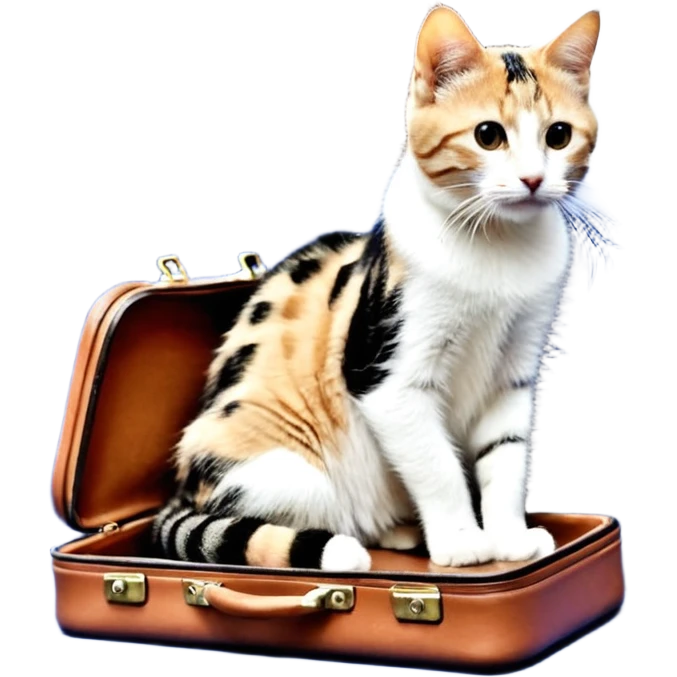 Открытый чемодан путешественника, из которого выглядывают карта, фотоаппарат и разговорник emoji