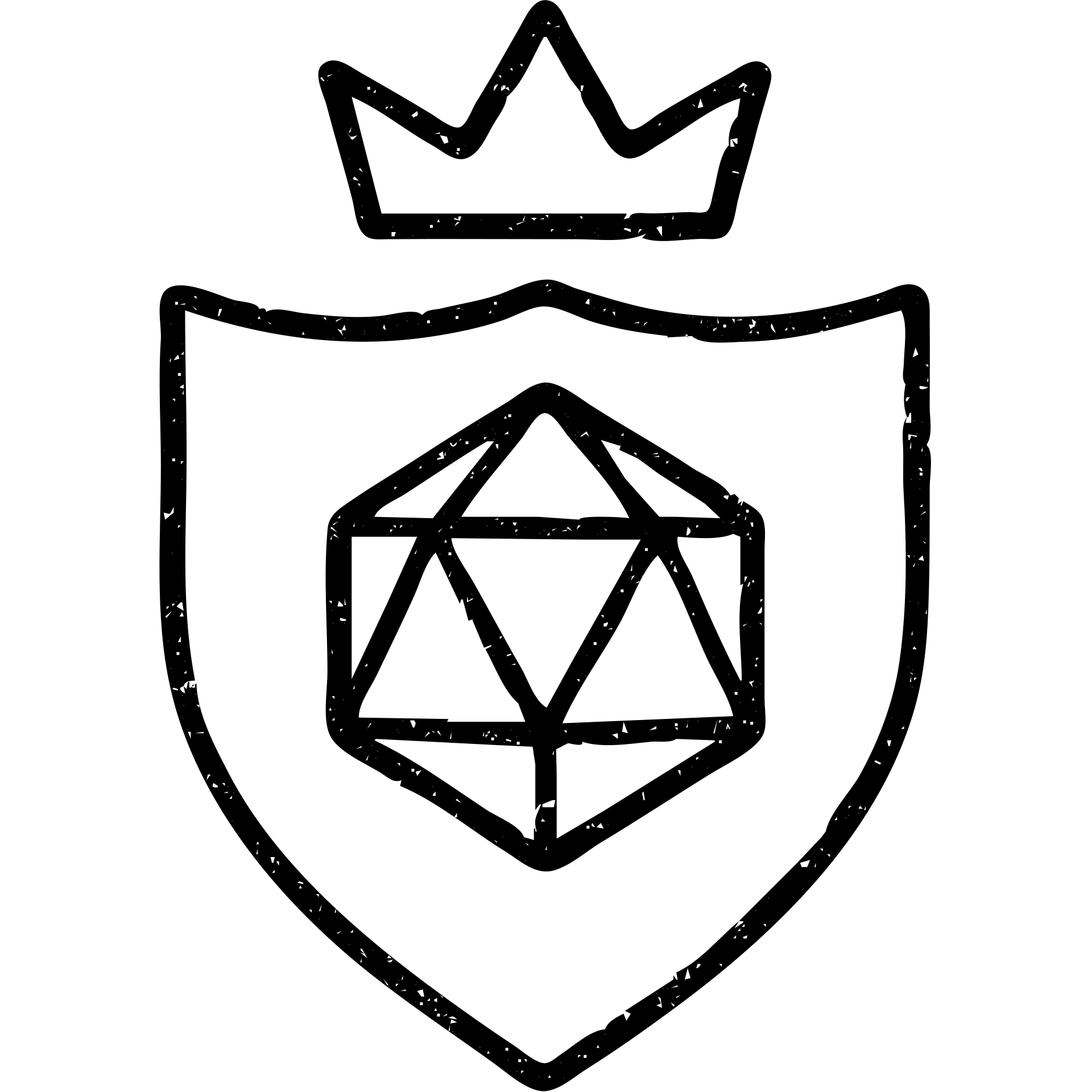minimalist outlined icon of a shield, crown, or DM screen with DnD/RPG hint, very worn and distressed effect emoji