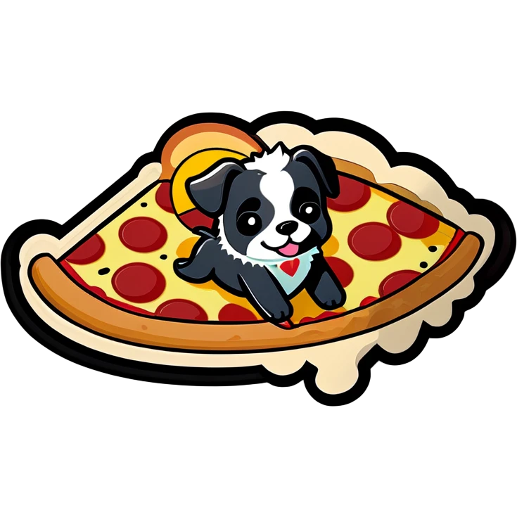 A dog with tutu floating in a pizza slice emoji