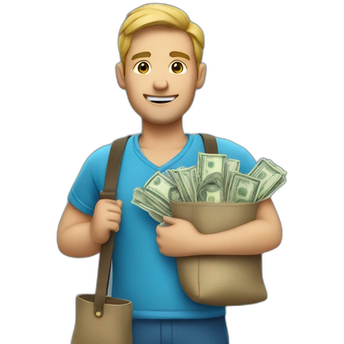 man with money bag in blue cloths emoji