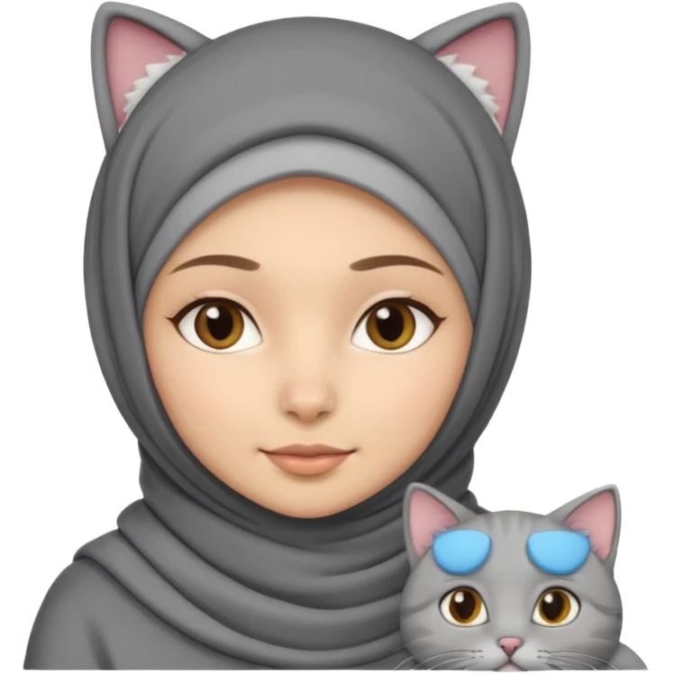 wanita berhijab dengan kucing emoji