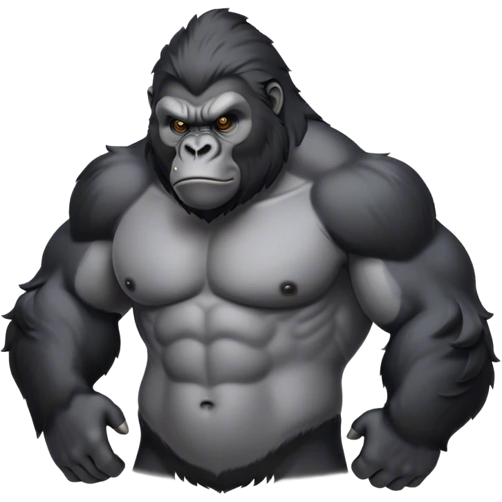 Cinematic Noble mountain Gorilla Portrait Emoji, Poised and majestic, with a powerful, muscular frame accentuated by a distinguished black and grey mane and piercing, wise eyes, Simplified yet sharp and sophisticated features, highly detailed, glowing with a soft, regal jungle glow, high shine, intelligent and commanding, stylized with an air of imperial strength, focused and resolute, soft glowing outline, capturing the essence of a watchful guardian that feels as though it could step out of the screen with effortless authority! emoji