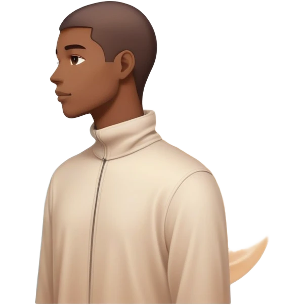 Minimalist male profile surrounded by ethereal energy waves with clothing items and accessories floating around it, style inspiration concept emoji