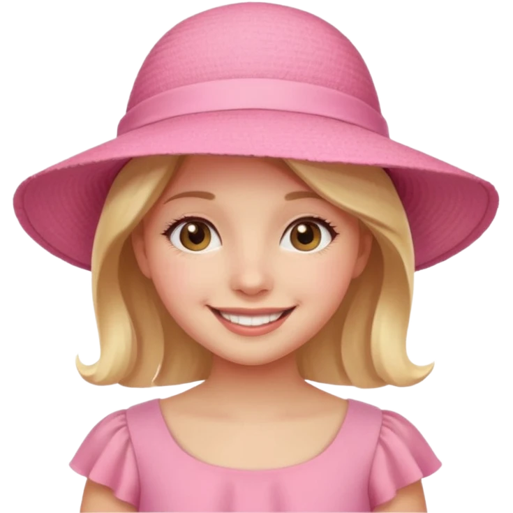 Girl in pink dress and sunhat smiling emoji