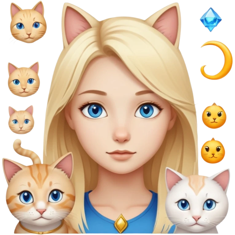 blonde girl with blue eyes astrology with different cats emoji