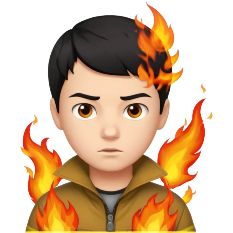 boy with short black hair, fire, risk-taker, realist emoji