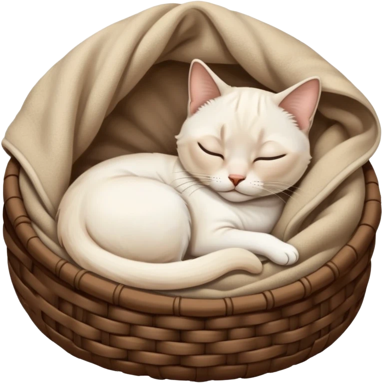 A white Siamese cat sleeps in a brown blanket emoji