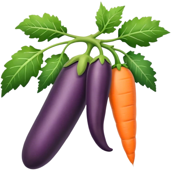 eggplant, cucumber, big carrot, on a branch emoji