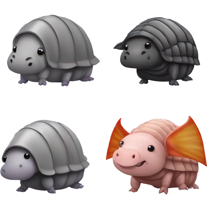 Lavender gray Pig armadillo darth Vader isopod lobster tail fanned tail feathered tail pig armadillo darth Vader face emoji