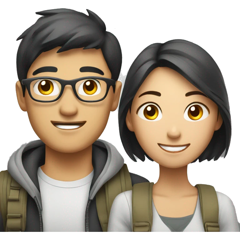 Attractive young  Asian couple traveling having fun emoji