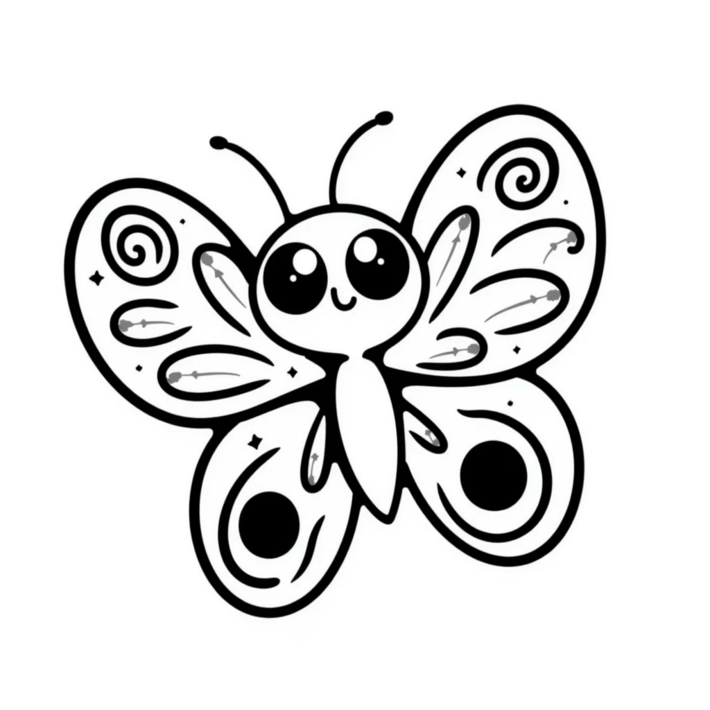 hand drawn doodle butterfly with decorative elements emoji