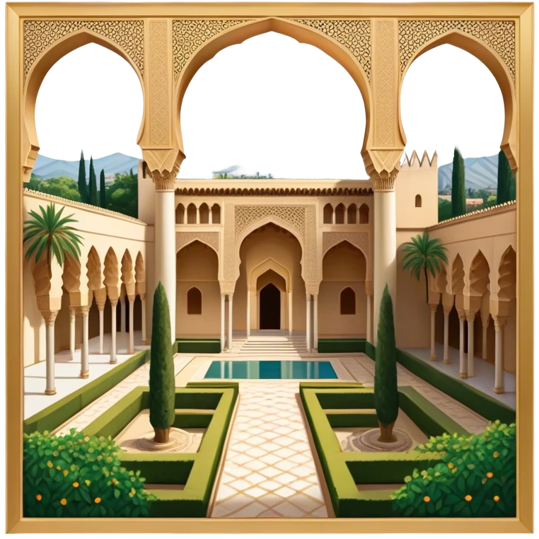 ​Cinematic Realistic Alhambra, depicted as a panoramic, zoomed-out view of the entire majestic Moorish palace complex with intricate arches, expansive courtyards, and lush gardens, bathed in soft golden lighting that highlights its opulent historical beauty, emoji