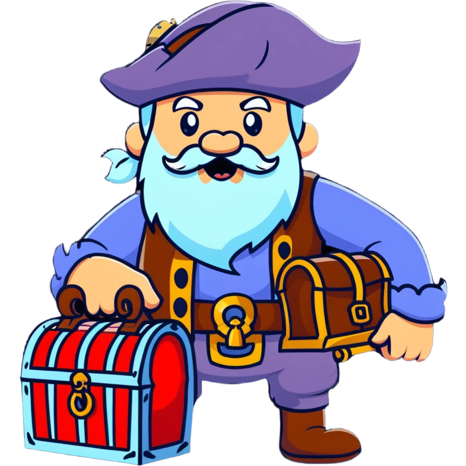 old bearded pirate with treasure chest emoji